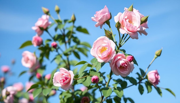 Pink roses and blue sky