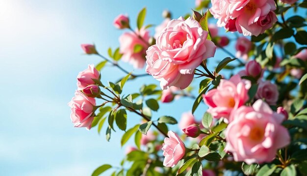 Photo pink roses and blue sky