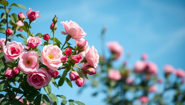 Pink roses and blue sky