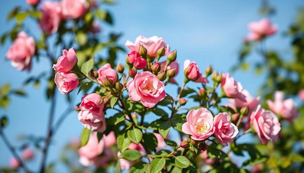 Pink roses and blue sky