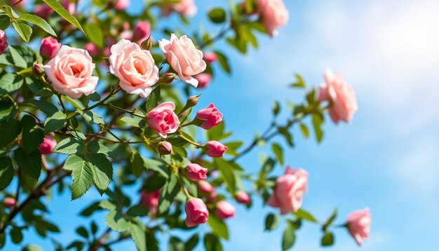 Photo pink roses and blue sky