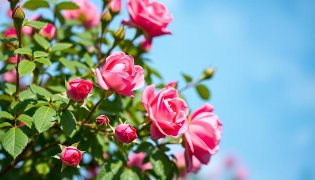 Pink roses and blue sky