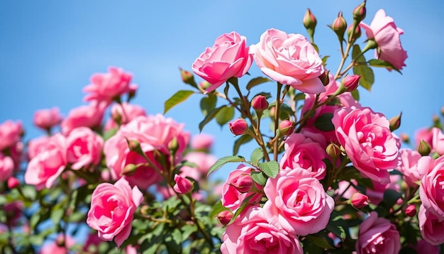 Pink roses and blue sky