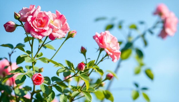 Photo pink roses and blue sky