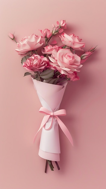 Photo pink roses bouquet against pastel background