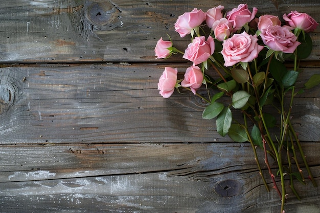 Photo pink roses bouquet right placed