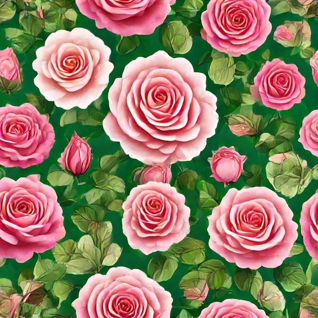 pink roses in green