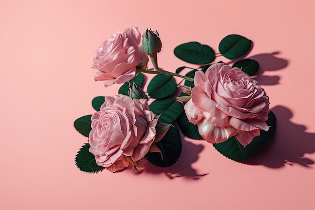 Pink roses on pink background with space for text Illustration AI Generative