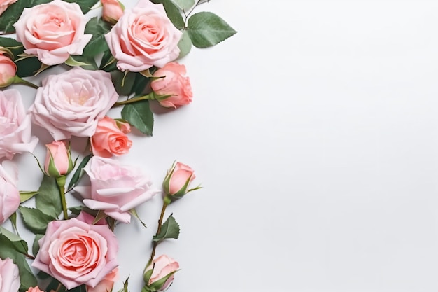 Pink roses on a white background