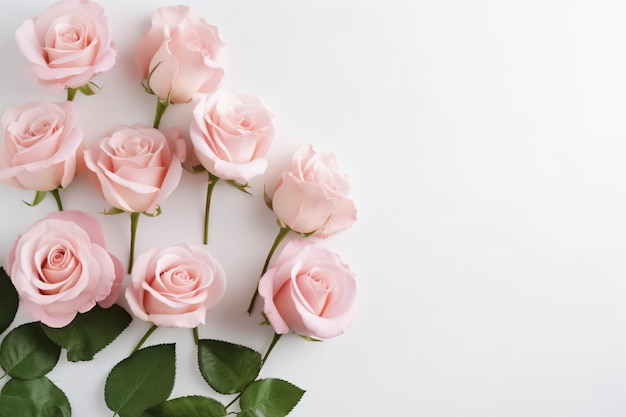 Pink roses on a white background