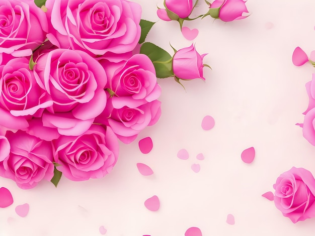 Pink roses on wooden background for Valentine's Day generative ai