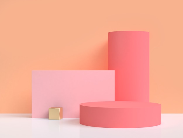 pink round podium orange abstract background 3d rendering