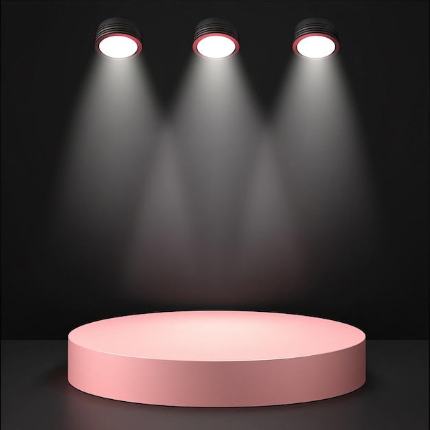 Photo pink round podium with spotlights dark background v 61 job id fca0a8fdf2954eccb3d1d8a9bb222082