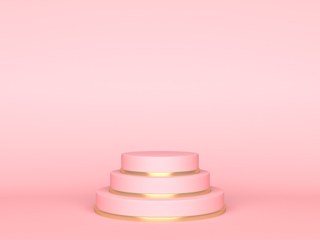 Pink round stage on pink background. Backdrop for product display. 3d rendering