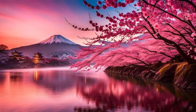 Photo pink sakura blossom season in japan