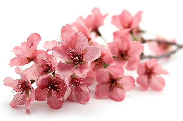 Photo pink sakura flowers isolated on a white background in a close up shot with no shadow under the flow