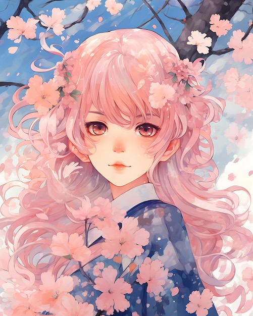 Pink Sakura Wallpaper in Watercolor Style