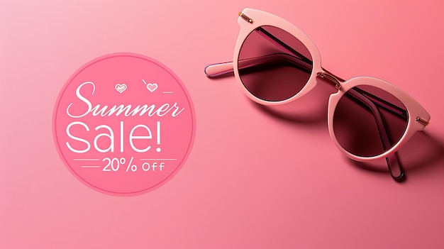 pink sale poster with sunglasses on a pink background