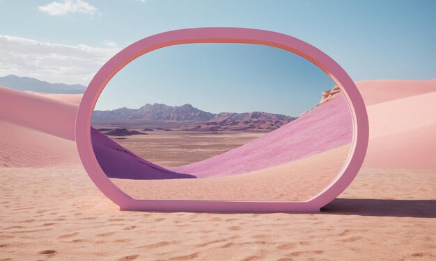 a pink sand sculpture with a mountain in the background