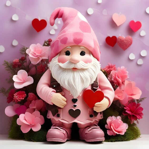 Photo a pink santa figurine holding a heart shaped gift