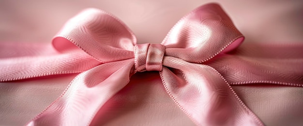 Photo pink satin ribbon bow on gift box