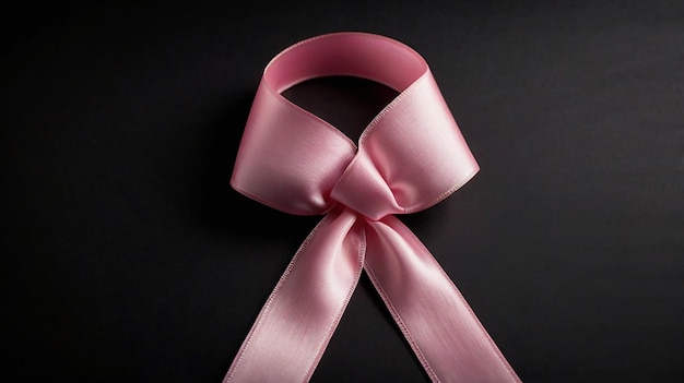 Photo pink satin ribbon isolated on black background breast cancer awareness symbol