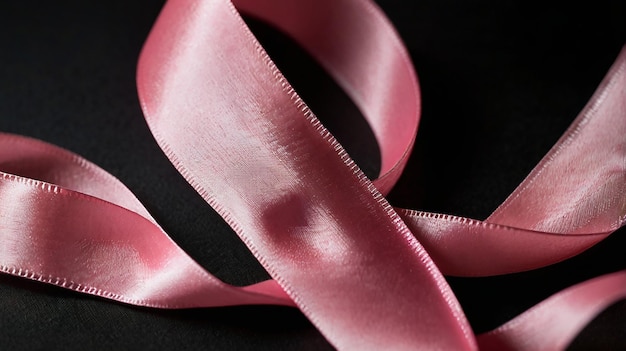 Photo pink satin ribbon isolated on black background breast cancer awareness symbol