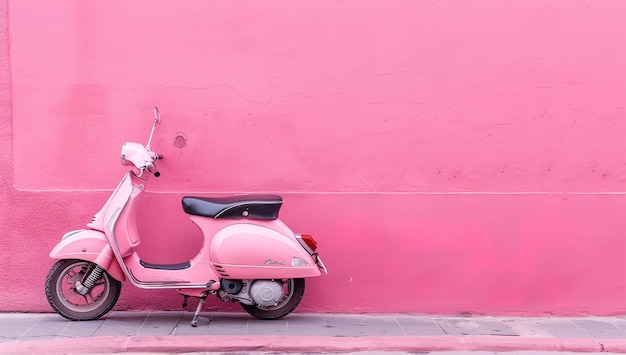 Photo a pink scooter is parked on the sidewalk in front of a pink wall