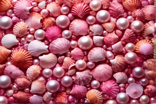 Pink Seashells Wallpaper Pink Pearl and Seashell Background Pearl Background Seashell Background AI Generative