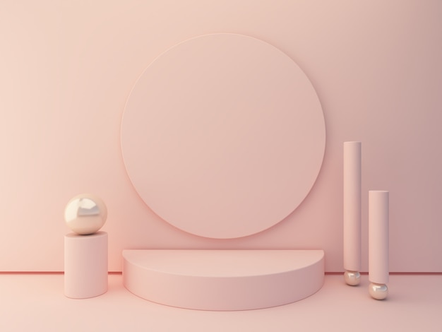 Pink shapes on pastel colors abstract background. Minimal cylinder podium. Scene with geometrical forms to show cosmetic products.