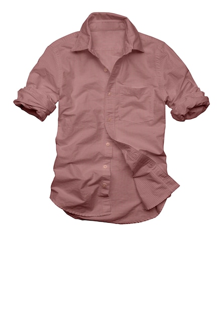 A pink shirt is hanging on a white background