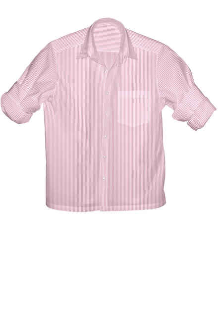 A pink shirt with a blue stripe on the front