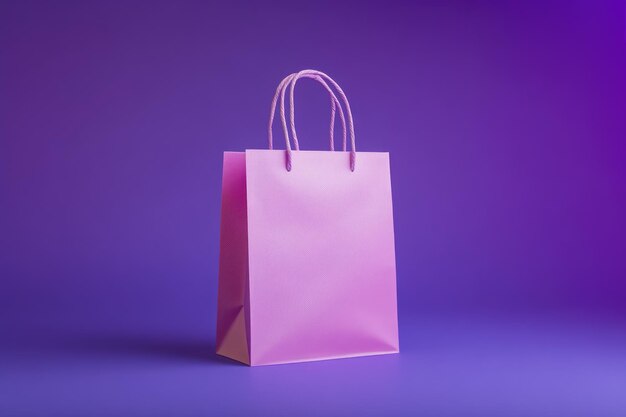 Photo pink shopping bag on purple background for sale concept