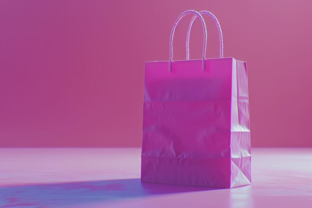 Photo pink shopping bag on purple background sale delivery concept