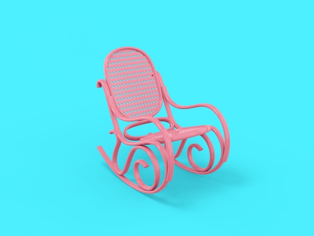 Pink single color retro rocking chair on blue flat background Minimalistic design object 3d rendering icon ui ux interface element