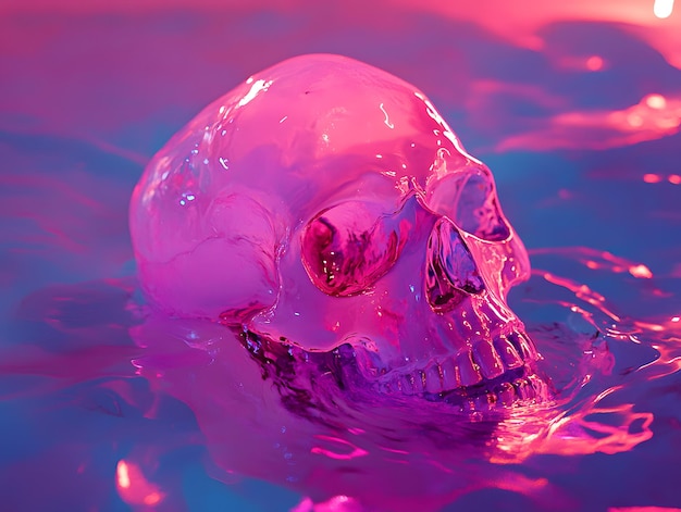 Photo a pink skull floating in the water with a pink background