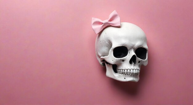 Photo a pink skull with a pink bow on it is on a pink background