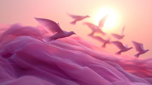 Photo pink sky birds flight