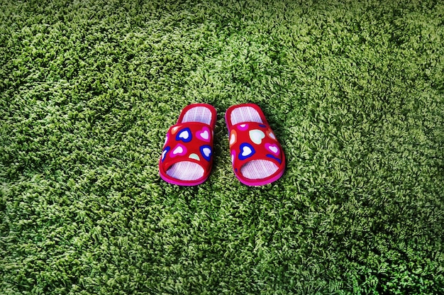 Pink Slippers with red hearts