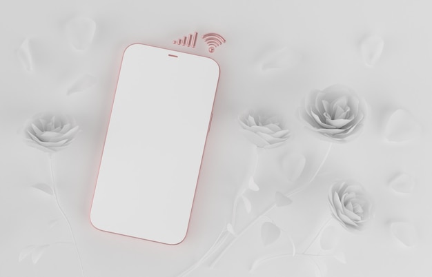 Pink smartphone white rose