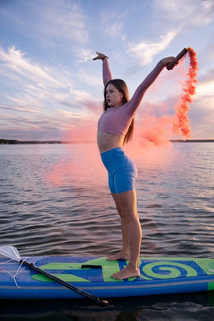 Pink smoke background with young adult