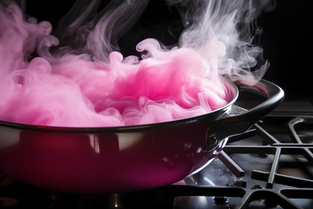 Pink smoke coming out of a cooking pot