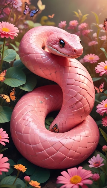 Photo a pink snake with a pink body and a pink ribbon around its neck