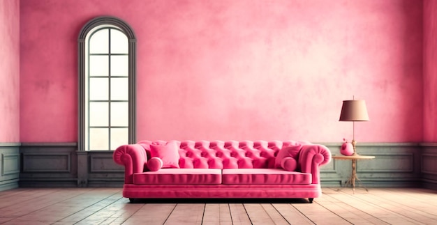 A pink sofa in a living room