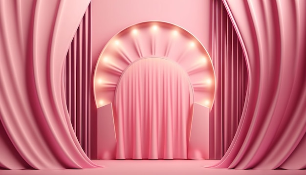 Pink soft pastel Curtain Stage Award Background Trophy on Pink Carpet pastel Background Generative ai