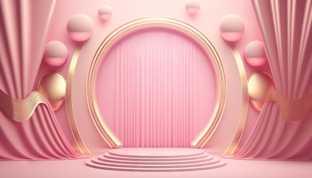 Pink soft pastel Curtain Stage Award Background Trophy on Pink Carpet pastel Background Generative ai