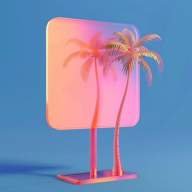 Photo a pink square with palm trees on it and a blue background