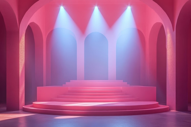 a pink stage with a spotlight shining on it