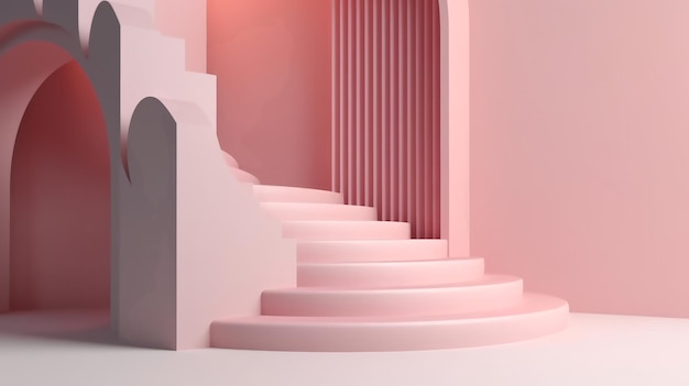 Pink staircase in a modern interior Generative ai