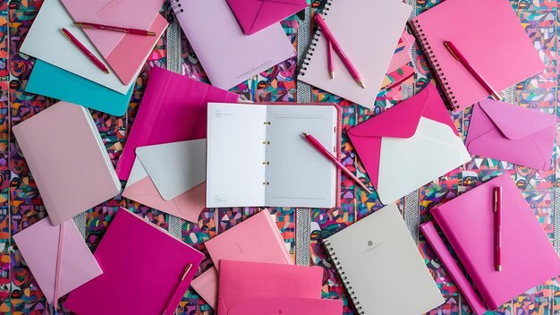 Pink stationery on colored surface